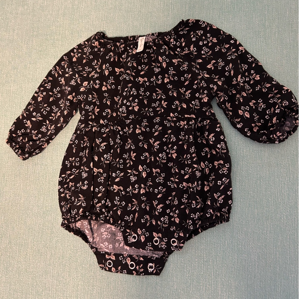 Floral Black Baby Romper Rylee and Crew